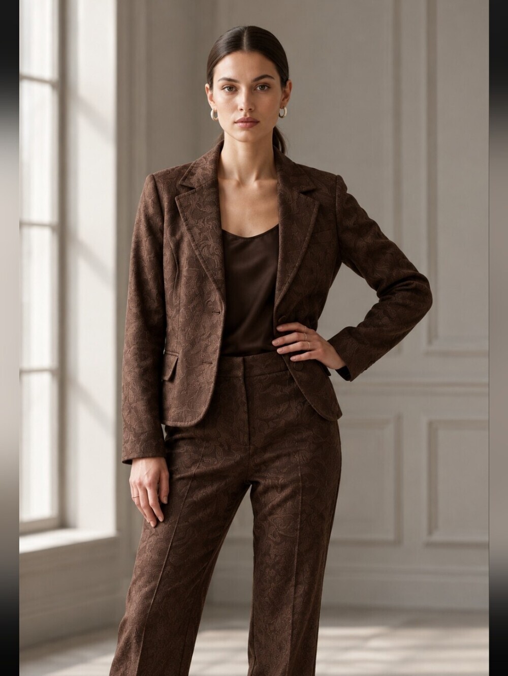 Tailored Brown Textured Paisley-Print Women's Blazer Jacket Size 12